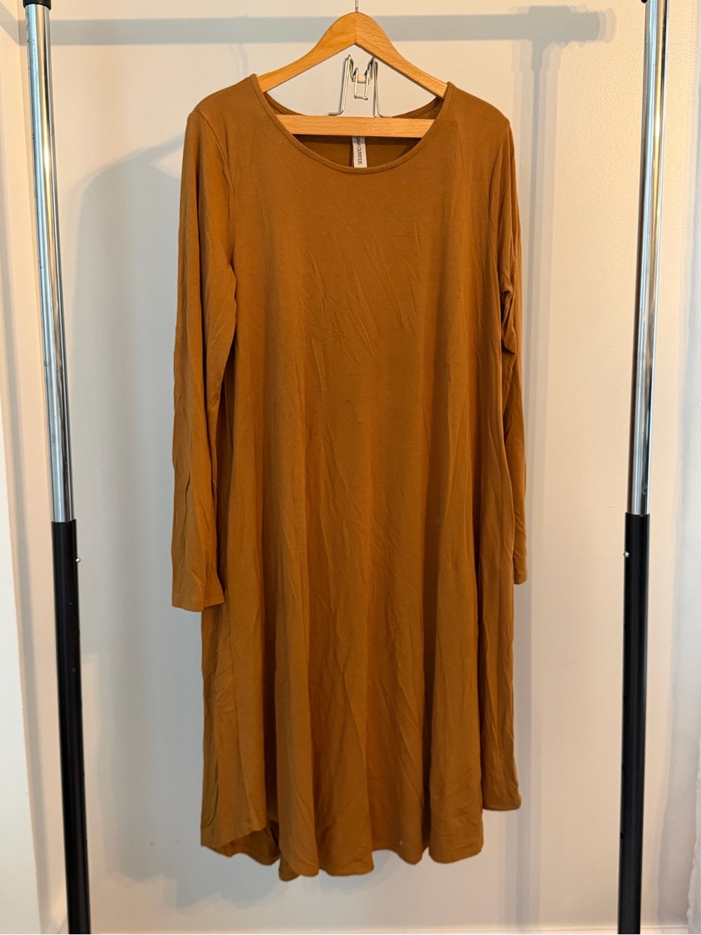 Zenana Outfitters Long Sleeve Dress in Mustard Brown